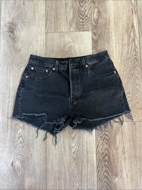 Levi's 501 Black Distressed Raw-Hem Denim Shorts